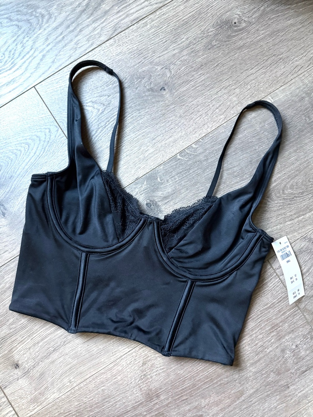 Abercrombie & Fitch Black Satin & Lace Balconette Corset Tank NWT